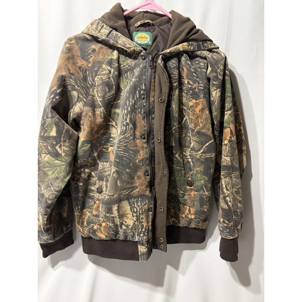 Cabelas Jacket Youth Large Camo Quilted Fleece Hooded Zip Snap Boys 3D Seclusion